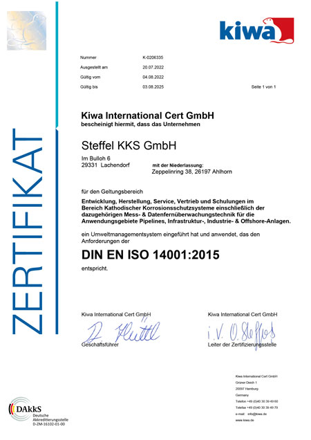 Kiwa International Cert GmbH Zertifikat DIN EN ISO 14001:2015